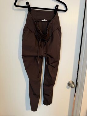 High-Waist Brown Women's Leggings with Drawstring